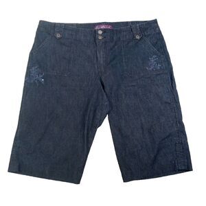 Gloria Vanderbilt Denim Shorts Women's Size 18 Blue Embroidered Jeweled Pockets